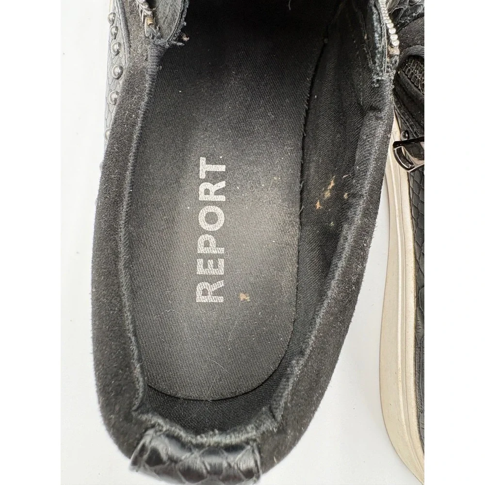 Report Andre Black Snakeskin Embossed Studded Zip‎ Slip On Sneakers Womens 6.5